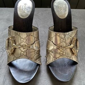 Silver Gucci mule heels